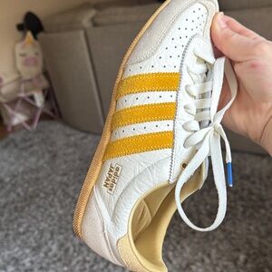 adidas Kids White and Yellow Retro Leather Sneakers